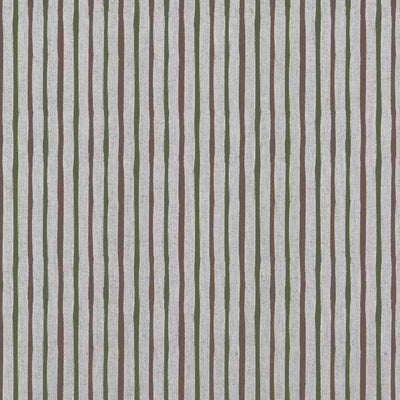 Evelina Khaki - Natural curtain fabric with Green and Brown Striped print