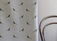 Pheasant Khaki - Curtain fabric with green pattern of pheasants