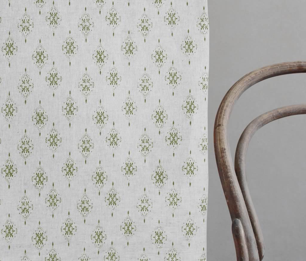 Iiris Khaki - Curtain fabric with Green abstract print