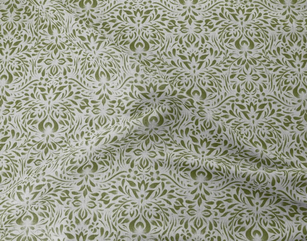 Jasmi Khaki - Curtain fabric with Green abstract print