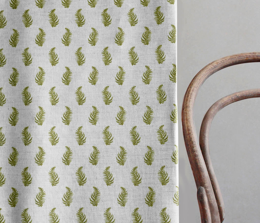 Lena Khaki - Curtain fabric with Green botanical print