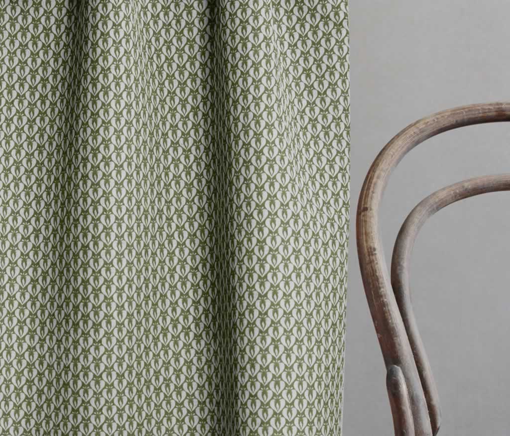 Mimosa Khaki - Curtain fabric with Green abstract print