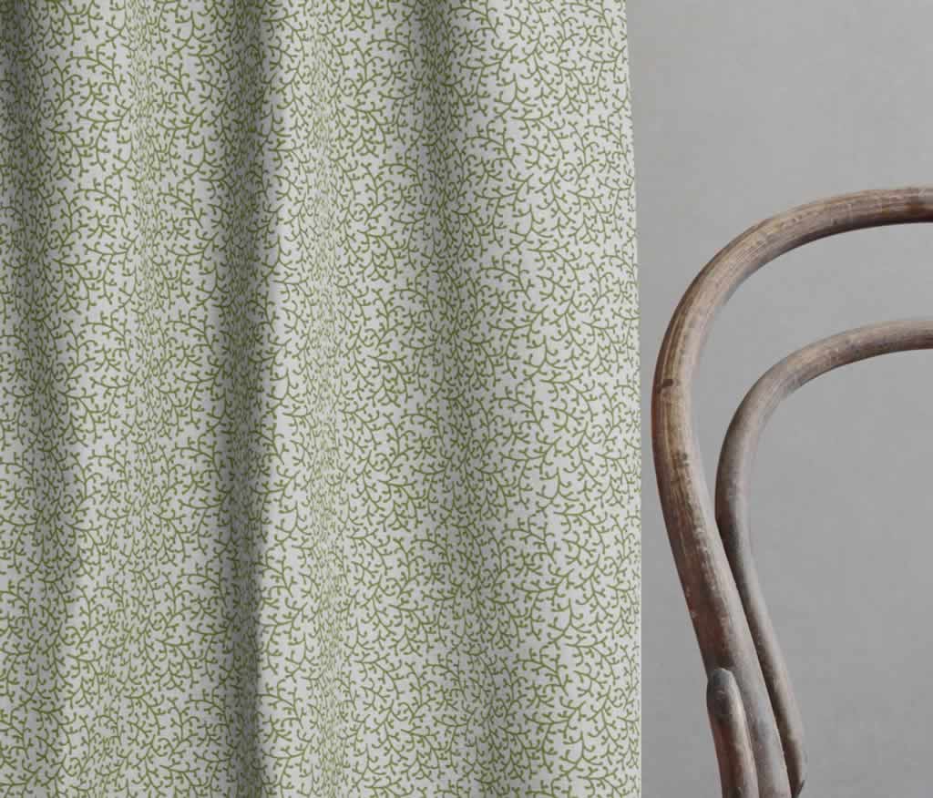 Phila Khaki - Curtain fabric with Green botanical print