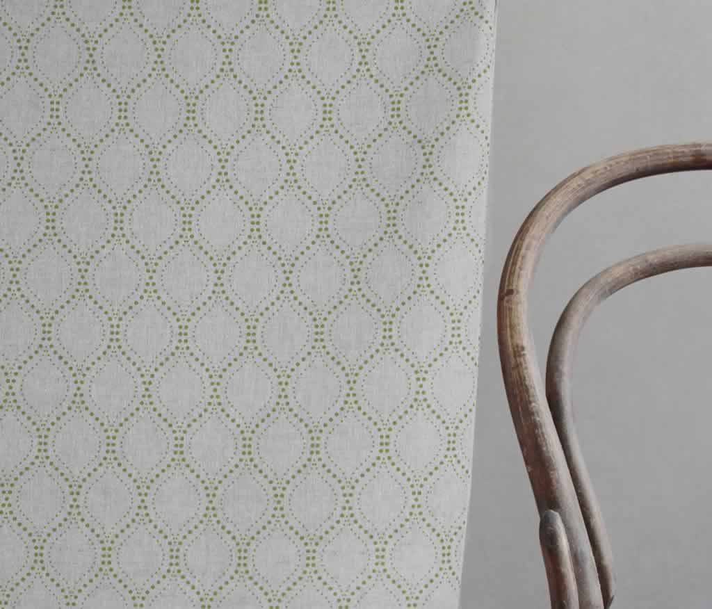 Sara-NAT Khaki - Curtain fabric with Green abstract print