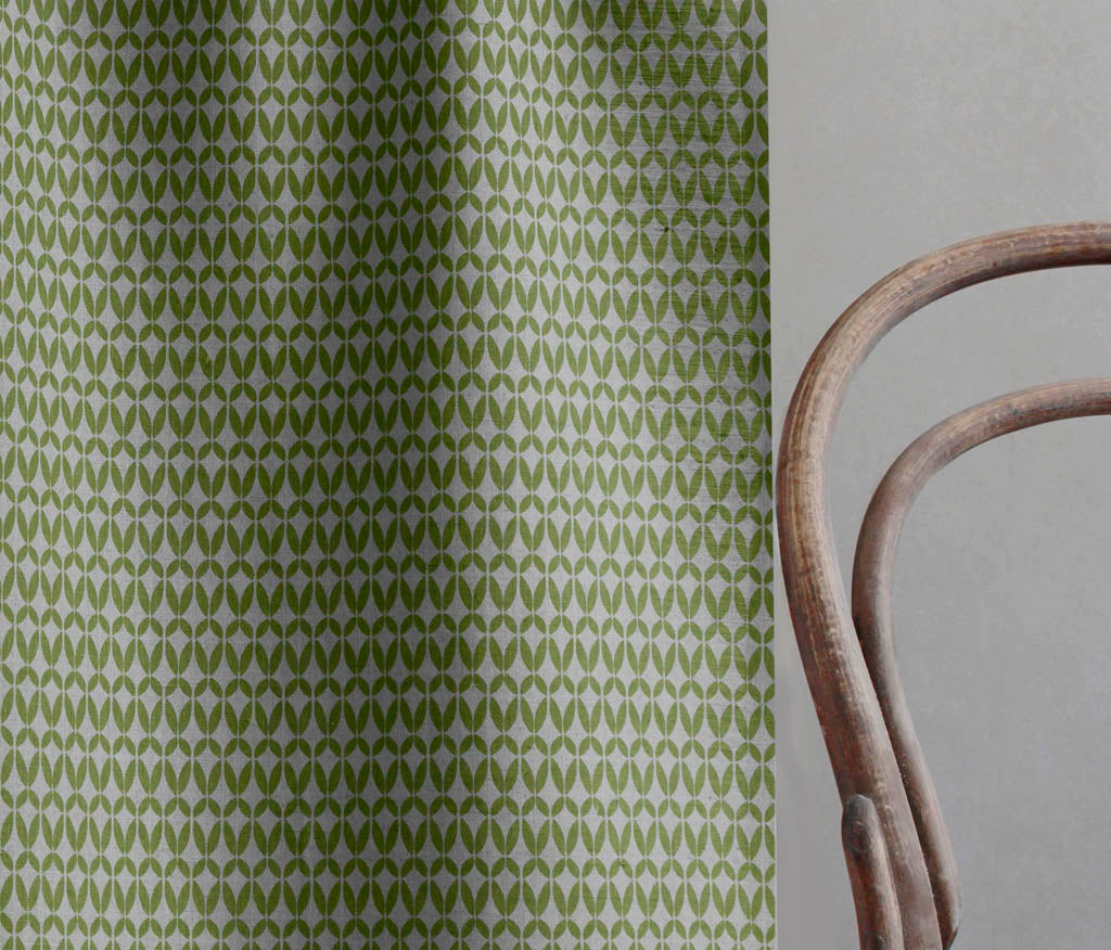 Siruna Leaf - Natural curtain fabric, Green contemporary print