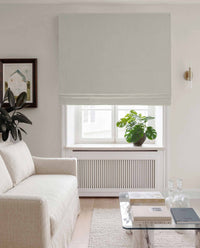 Light Grey Linen Roman blind blackout lined - pre-washed 100% linen. Bianco Pearl by Ada & Ina.