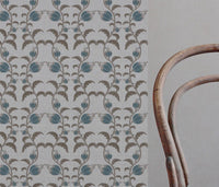 Blue and Brown Patterned Linen Curtain Fabric - Dana Blue Pebble - Natural base fabric.
