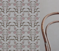 Pink and Brown Patterned Linen Curtain Fabric - Dana Pink Pebble - Natural base fabric.