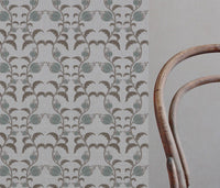 Green and Brown Patterned Linen Curtain Fabric - Dana Sage Pebble - Natural base fabric.