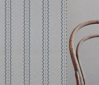 Blue and Brown Patterned Linen Curtain Fabric - Daphne Denim - Natural base fabric.