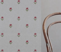 Red Floral Linen Curtain Fabric - Ksandra Red - Natural base fabric.
