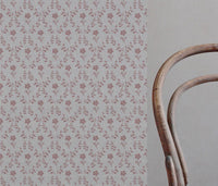 Pink Botanical Linen Curtain Fabric - Lulani Dusty Pink - Natural base fabric.
