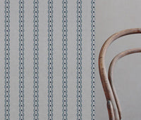 Blue Abstract Striped Linen Curtain Fabric - Margarie Blue - Natural base fabric.