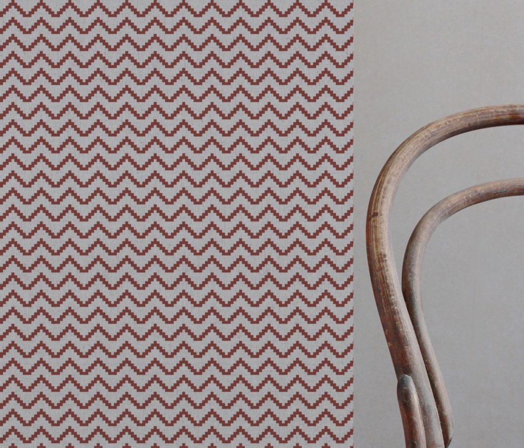 Red Patterned Linen Curtain Fabric - Azig Crimson Red - Natural base fabric.