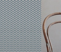 Blue Patterned Linen Fabric - Azig Marine - Natural base fabric.