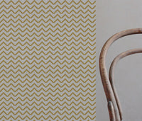 Yellow Patterned Linen Curtain Fabric - Azig Mustard - Natural base fabric.