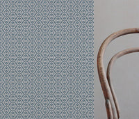 Blue Patterned Linen Curtain Fabric - Brita True Blue - Natural base fabric.