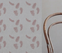 Pink Patterned Linen Curtain Fabric - Feathers Dusty Pink - Natural base fabric.