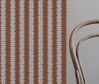 Orange Patterned Linen Curtain Fabric - Leona Terracotta - Natural base fabric.