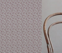 Red / Pink Floral Linen Curtain Fabric - Miny Pink Wine-INV - Natural base fabric.