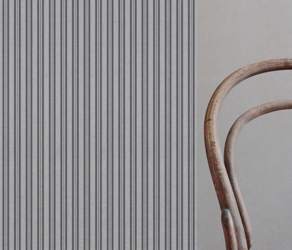 Grey Striped Linen Curtain Fabric - Olga Ash - Natural base fabric.