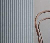 Blue Striped Linen Curtain Fabric - Olga Blue Stone - Natural base fabric.