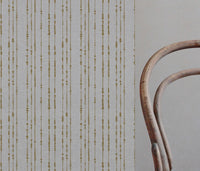 Yellow Patterned Linen Curtain Fabric - Pearls Gold Rod - Natural base fabric.