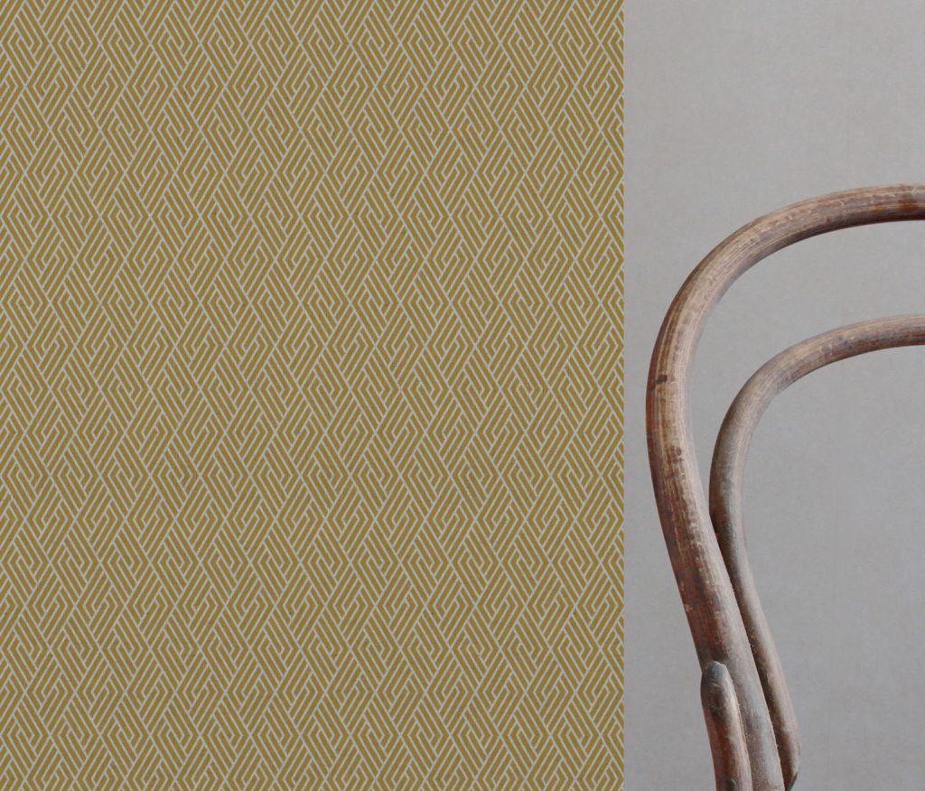 Yellow Patterned Linen Curtain Fabric - Vera Mustard - Natural base fabric.