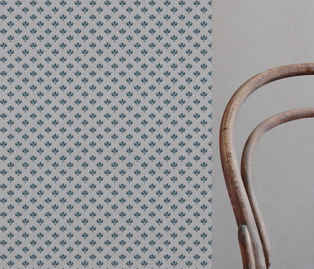 Blue Botanical Linen Curtain Fabric - Olgie Blue Stone - Natural base fabric.
