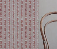 Red Floral Stripe Linen Curtain Fabric - Skye Crimson Red - Natural base fabric.