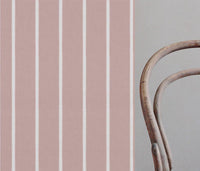 Pink Striped Linen Curtain Fabric - Franny Peony-WHT - White base fabric.