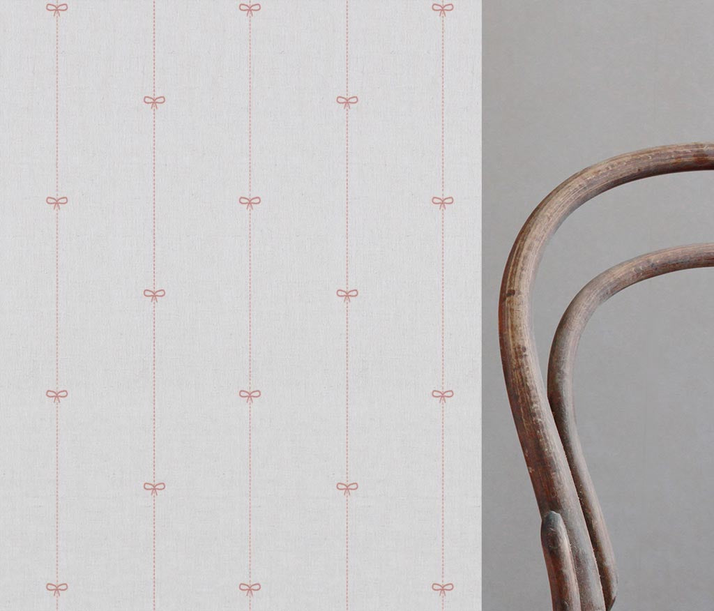 Pink Striped Linen Curtain Fabric - Mimmi Dusty Pink-WHT - White base fabric.