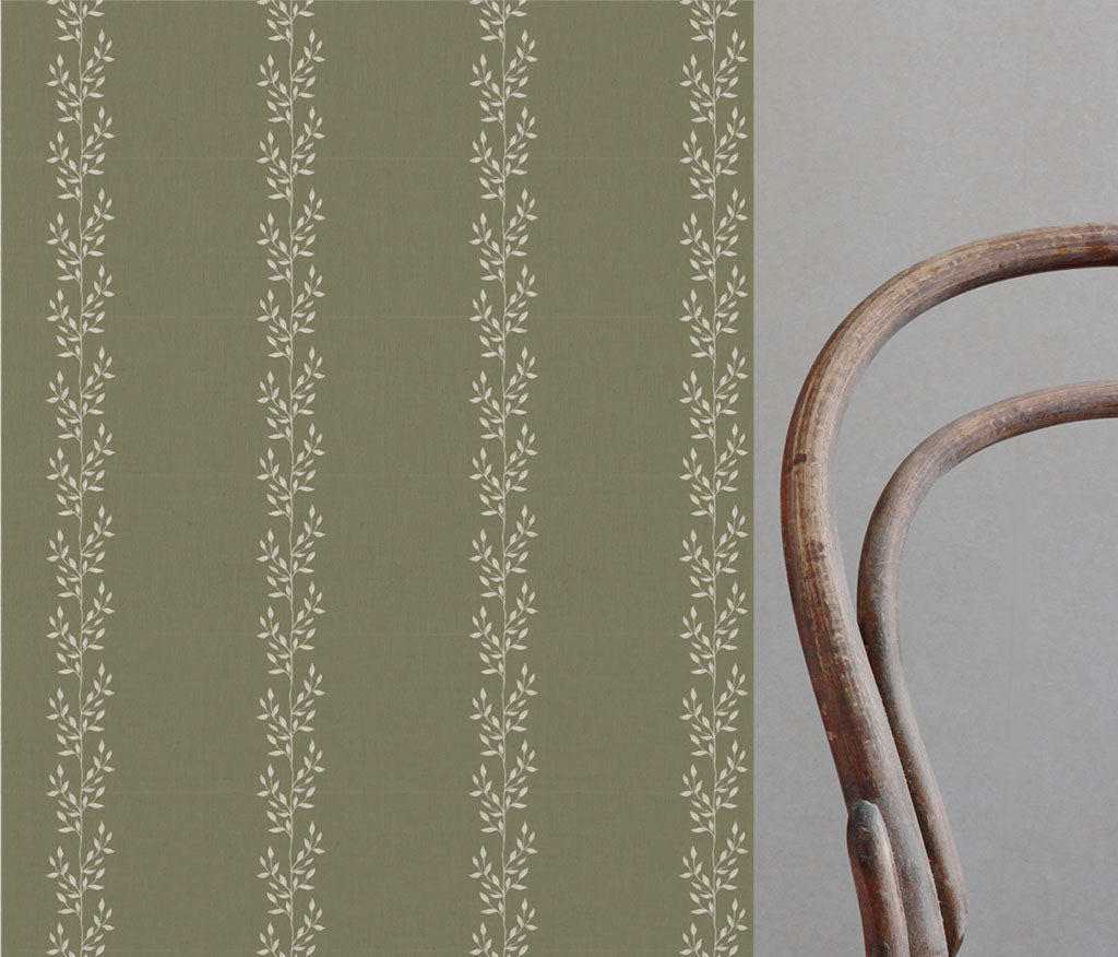 Shena Moss INV - White fabric with botanical Green inverted print