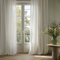White 100% Linen Curtains - Linnea White