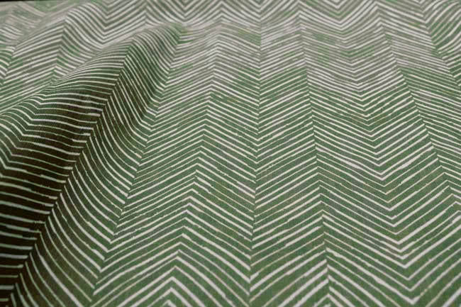Lulu Emerald - White fabric with Green Print. Abstract Print, Linen Mix