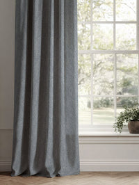 Blue Botanical Linen Curtains - Alma Denim - Natural base fabric.