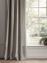 Green Striped Linen Curtains - Bella Khaki - Natural base fabric.
