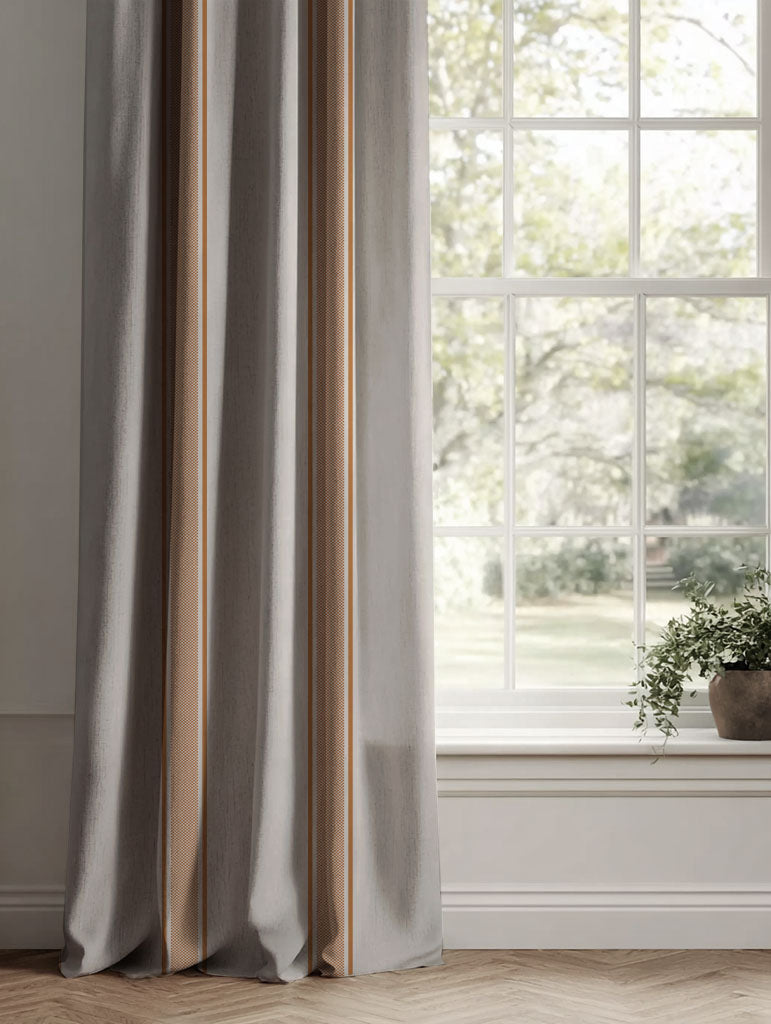Orange Striped Linen Curtains - Bella Tangerine - Natural base fabric.