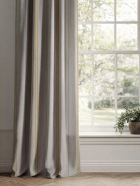 Grey / Yellow Striped Linen Curtains - Elise Mustard - Natural base fabric.