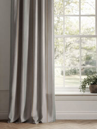 Green / Orange Striped Linen Curtains - Elise Sage Ochre - Natural base fabric.