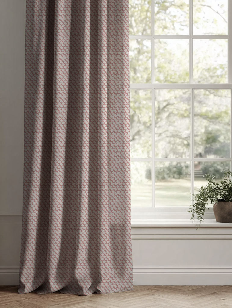 Pink Patterned Linen Curtains - Jenna Dusty Pink - Natural base fabric.