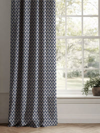 Blue Botanical Linen Curtains - Kira-Nat Deep Blue - Natural base fabric.