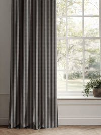 Black Patterned Linen Curtains - Ksenia Noir - Natural base fabric.