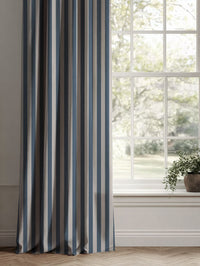 Blue Striped Linen Curtains - Liliana Denim-NAT - Natural base fabric.
