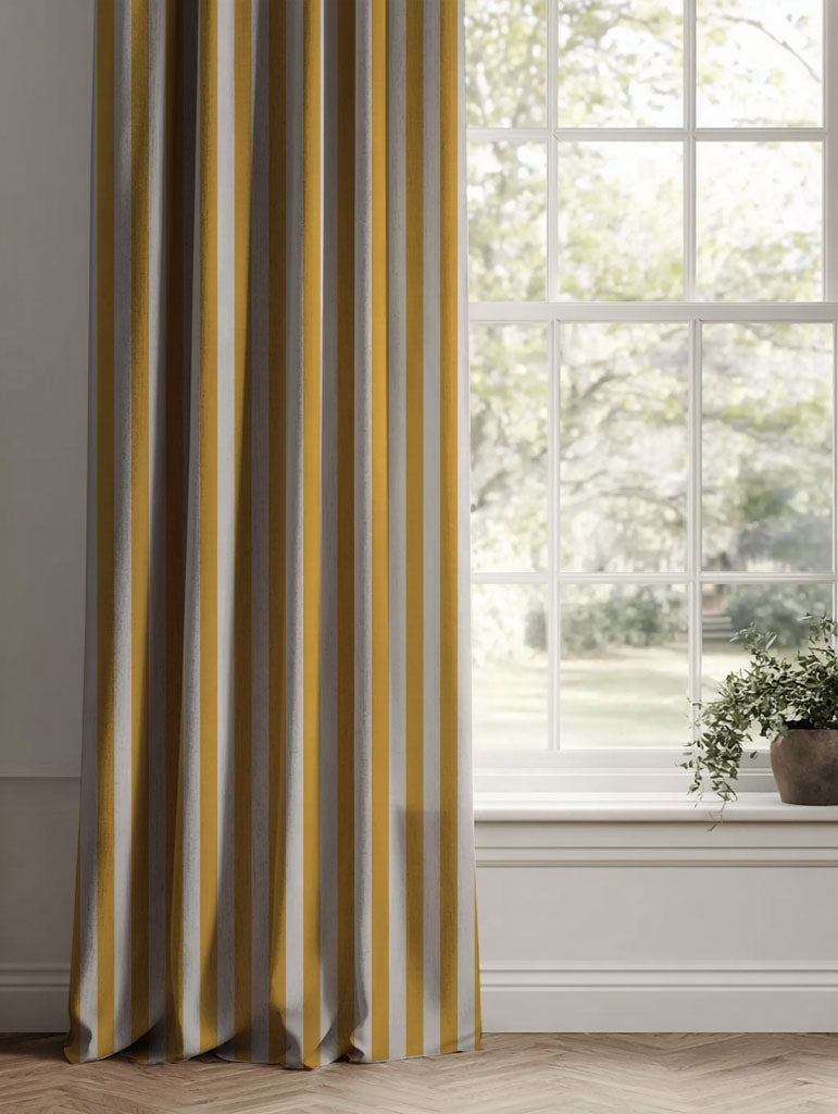 Yellow Striped Linen Curtains - Liliana Honey-NAT - Natural base fabric.