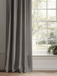 Grey Striped Linen Curtains - Lydia Charcoal - Natural base fabric.