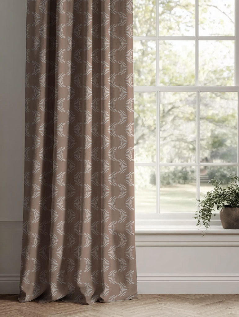 Pink Patterned Linen Curtains - Naja New Blush - Natural base fabric.