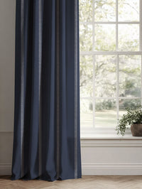 Blue Striped Linen Curtains - Rana Deep Blue - Natural base fabric.