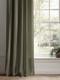 Green Striped Linen Curtains - Rana Moss - Natural base fabric.