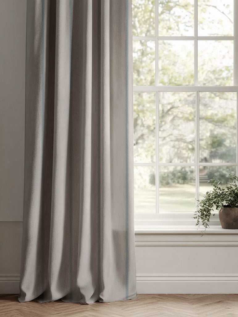Blue Striped Linen Curtains - Ronja Sky - Natural base fabric.